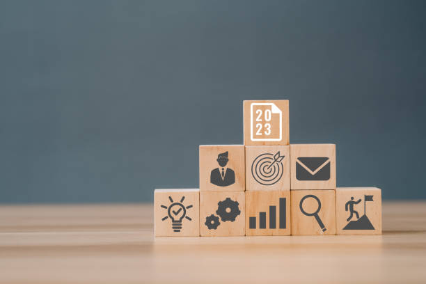 istock 2023 Budget planning and allocation concept. Business strategy including element with goal, ideas, leadership, knowledge, initiative, human relations in 2023 year 1403945911