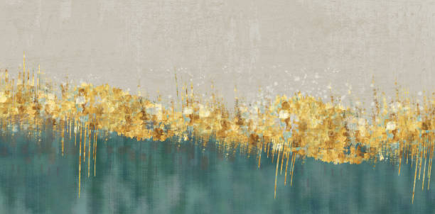 istock 3d minimalist drawing art wallpaper for wall decor.Resin geode functional, like watercolor geode painting. golden tree, green, light brown, and turquoise background 1403946813