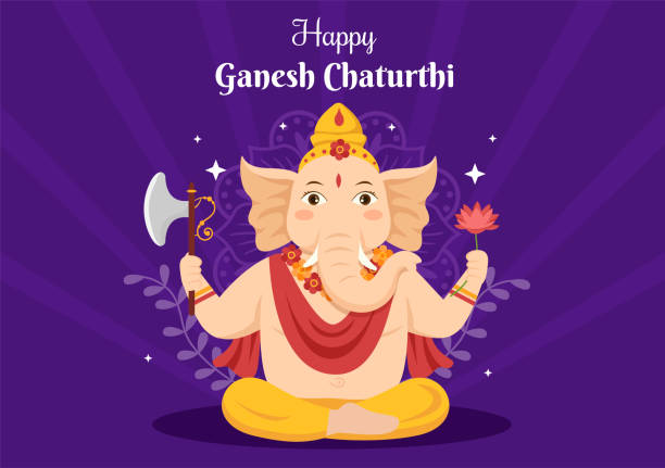 szczęśliwy ganesh chaturthi z festiwalu w indiach, aby świętować jego przybycie na ziemię w płaskiej ilustracji wektorowej tła - happy stock illustrations