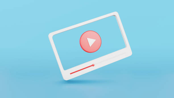 istock Popular social media, Minimal video media player red and white Interface on blue background, 3d render. 1403947799