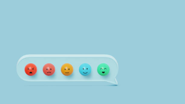istock Concept difference set of emoji emoticons in speech bubble with sad and happy mood, evaluation, Increase rating, Customer experience, Satisfaction and best excellent services rating concept, 3d render 1403947821