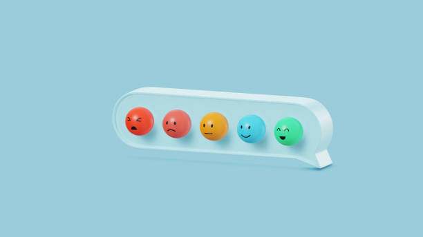 istock Concept difference set of emoji emoticons in speech bubble with sad and happy mood, evaluation, Increase rating, Customer experience, Satisfaction and best excellent services rating concept, 3d render 1403947832