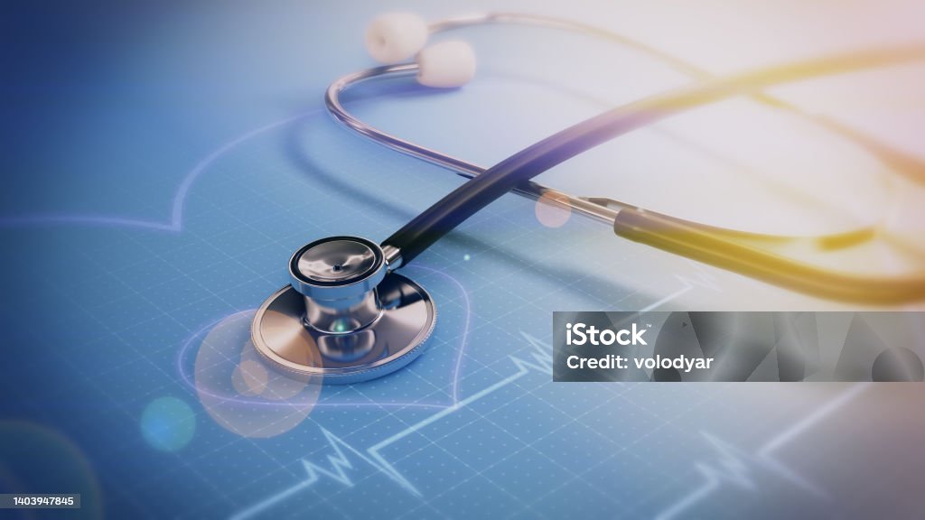 Concept medical examination and healthcare business medical, big data for healthcare analytics, stethoscope on the technology background and close up 3d render. health insurance marketing strategy Electrocardiography Stock Photo