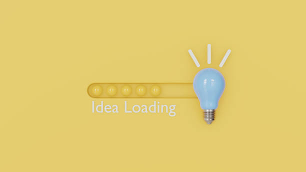 istock Yellow background and blue light bulb with download bar for loading idea business concept and progress by 3d render. 1403947994