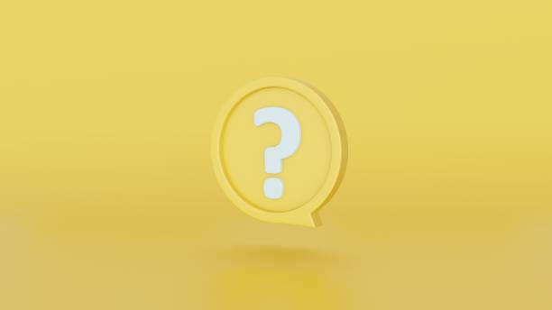istock Icon white questions mark illustration inside of yellow speech bubble on yellow background for FAQ and question and answer time by 3d render 1403948005