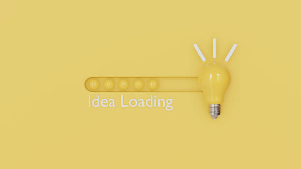 istock Yellow background and light bulb with download bar for loading idea business concept and progress by 3d render. 1403948007