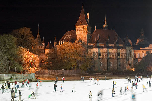 Ice skating in Budapest stock photo