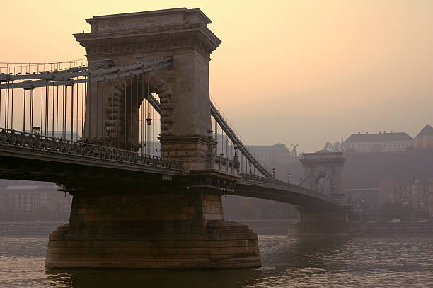 Budapest chain bridge sunset stock photo