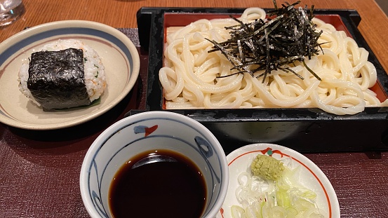 Udon with rice ball in a Japanese set meal style
