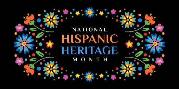 ilustrações de stock, clip art, desenhos animados e ícones de vector web banner hispanic heritage month. poster, card for social media, networks. greeting with national hispanic heritage month text, frame, vignette with flowers on floral pattern background - spain spanish culture art pattern