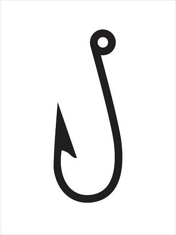 Fish hook icon is isolated on white background. Vector illustration
