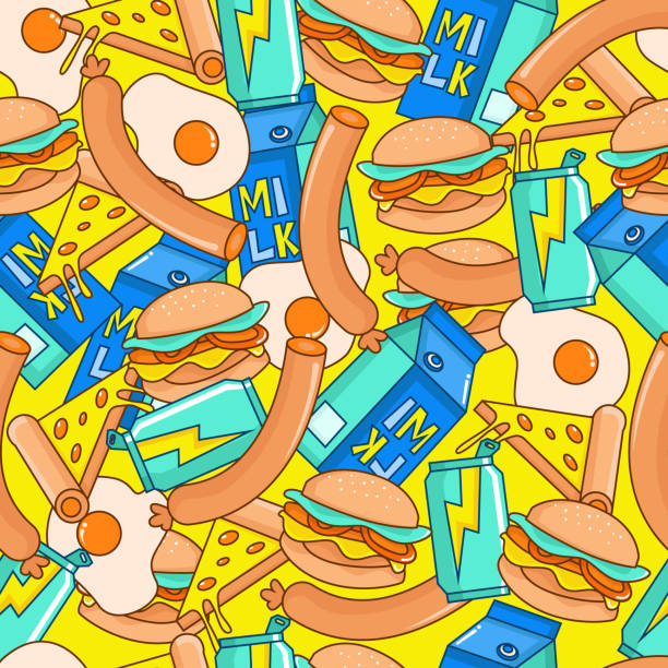 istock Food and Beverages Seamless Pattern with Cartoon Illustration 1403955472