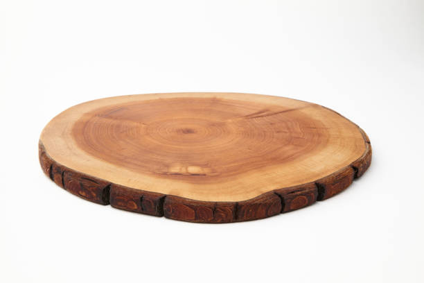 istock Wooden stand for a dish isolated on a white background. Tree trunk cut for product presentation 1403955837