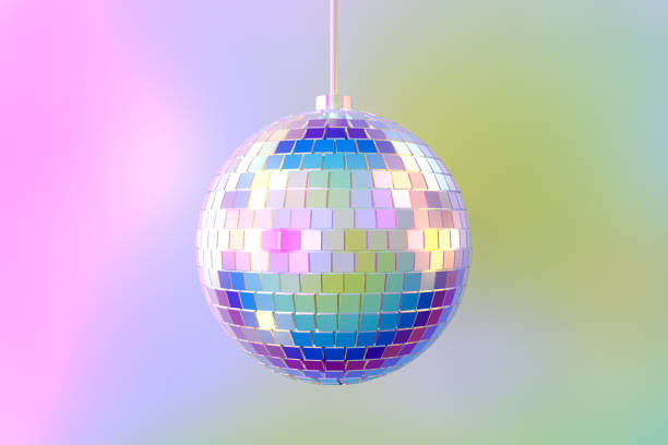 disco ball neon beleuchtung hintergrund - diskokugel stock-fotos und bilder