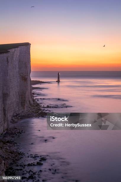 Beachy Head Lighthouse Dawn Stock Photo - Download Image Now - Tide, England, Southeast