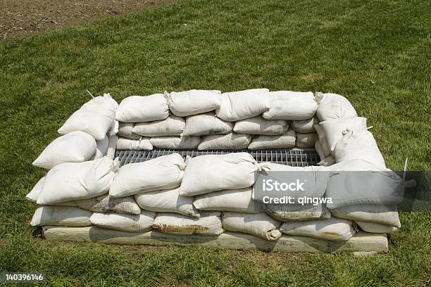 Sandbag Bunker Around Grating To Prevent Flooding Stock Photo - Download Image Now - Air Duct, Bomb Shelter, Color Image