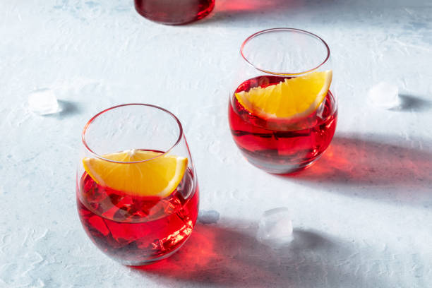 istock Negroni aperitif cocktail with aperol, campari and fresh oranges, a cold drink 1403963714