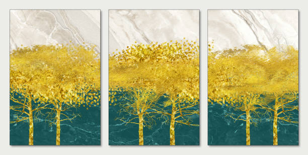 istock 3d minimalist drawing art wallpaper for wall decor.Resin geode functional, like watercolor geode painting. golden tree, green, light brown, and turquoise background 1403964568