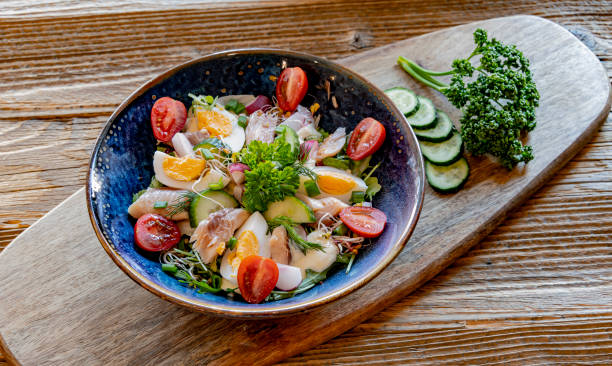 istock A plate of vegetable salad with trout and eggs 1403966886