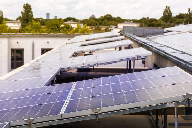 istock Solar panels construction on Roof Apartment 1403966915