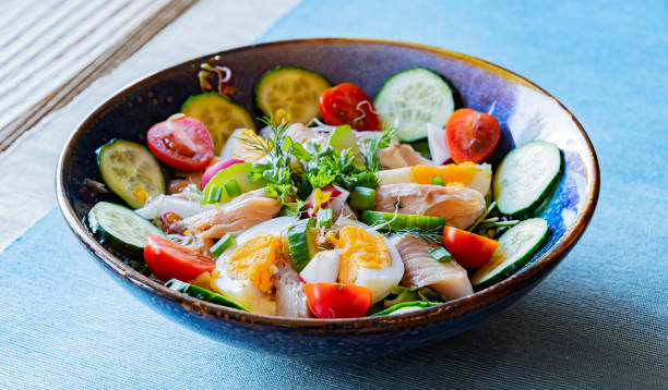 istock A plate of vegetable salad with trout and eggs 1403967078