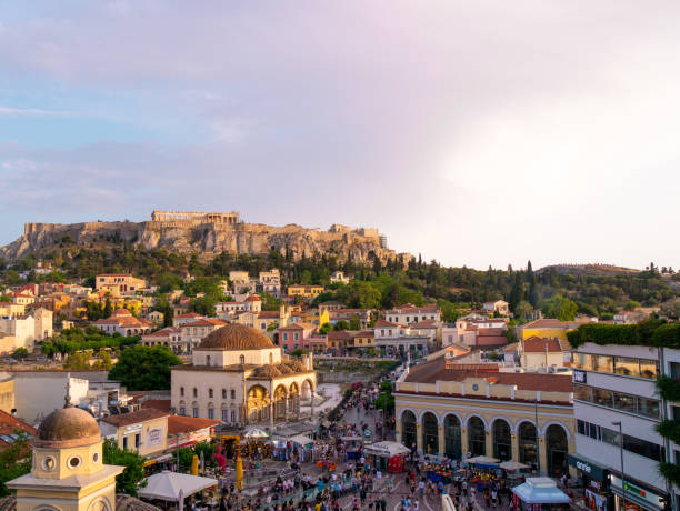 istock Bustling Monastiraki Square in Central Athens, Greece during sunset 1403968581