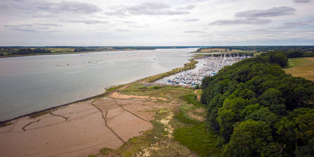 istock Mud flats, river and Marina Aerial view 1403969100