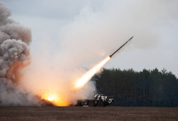 Launch of military missiles - fotografia de stock