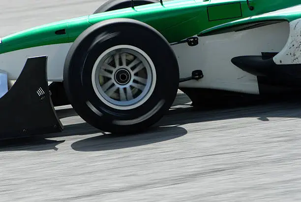 A close up of a front tyre at A1 Grand Prix in Sepang Malaysia