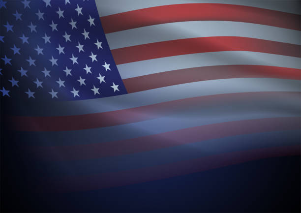 ilustrações de stock, clip art, desenhos animados e ícones de united states of america flag on dark background with blank space for text - american flag