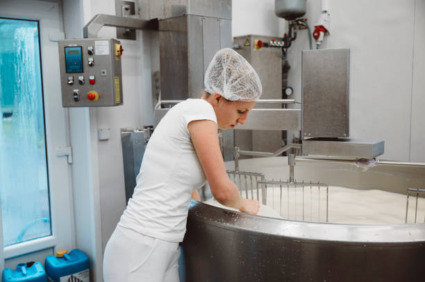 istock Woman in a uniform working at the dairy company 1403973076