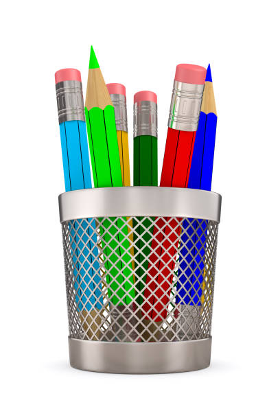 istock metallic pencil pot on white background. Isolated 3d illustration 1403974220