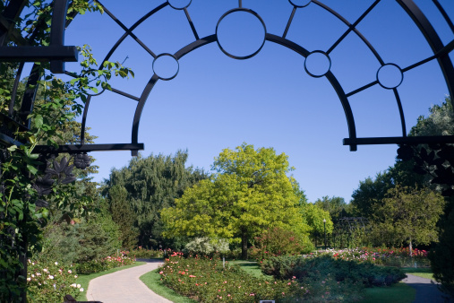The entrance to the rose garden of the Montreal Botanical Gardens