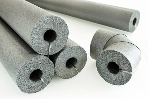 istock Water pipe and heating pipe insulation on white background closeup 1403976395