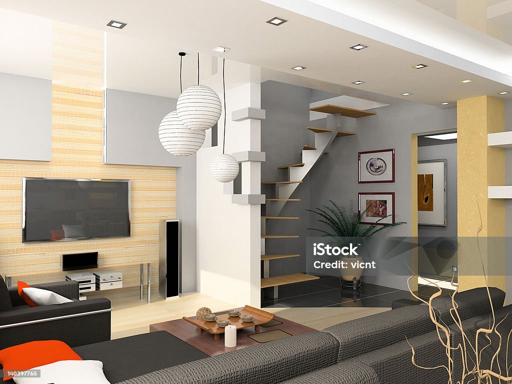 modern interior modern interior design (privat apartment 3d rendering) Bamboo - Material Stock Photo