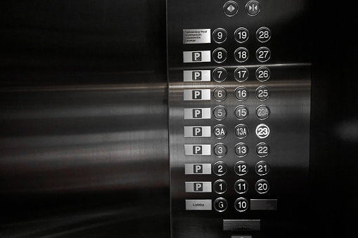 Chinese style elevator control panel without 14th floor button.
