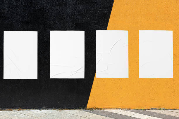 geometrical wall and four white glued wrinkled poster templates