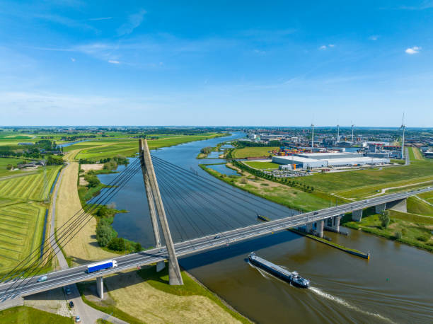 istock Bridge Eilandbrug over the river IJssel overhead drone view 1403982506