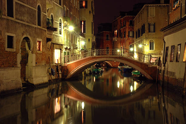 istock Evening reflection of bridge in Venice canal 140398425