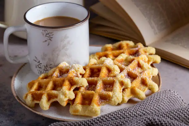 Photo of Keto waffles with almond flour, selective focus, diet food