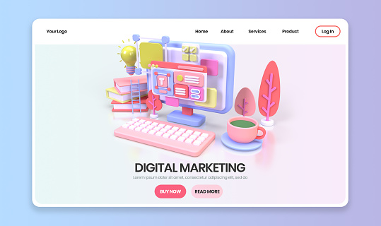 Web development for UI UX design concept illustration Landing page template business idea background 3D render