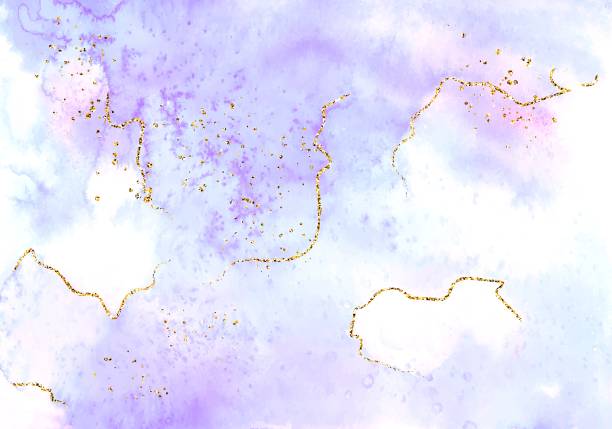 istock Mavue marble alcohol ink abstract background with gold glitter lines. Purple lavender and golden marble. 1403985751