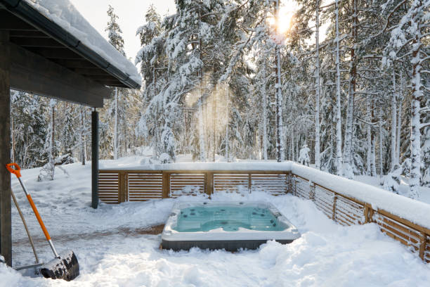istock Hot tub in winter landscape 1403986965