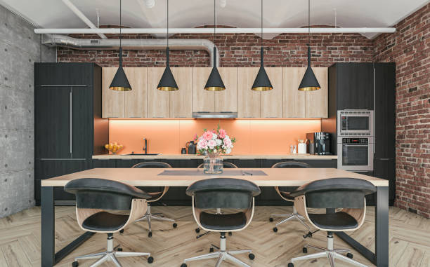 Industrial large modern kitchen and dining room