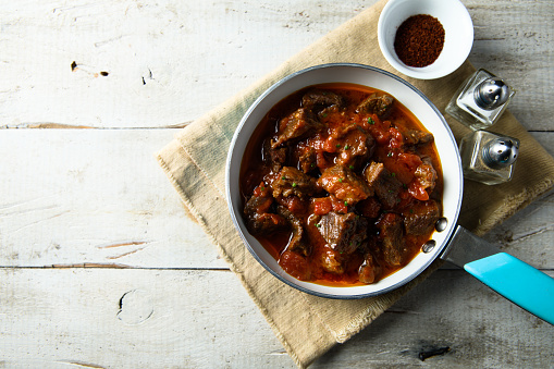 Homemade beef goulash or ragout with vegetables