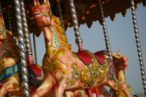 Wooden carousel horse 'Marie' on Brighton Beach, East Sussex, England