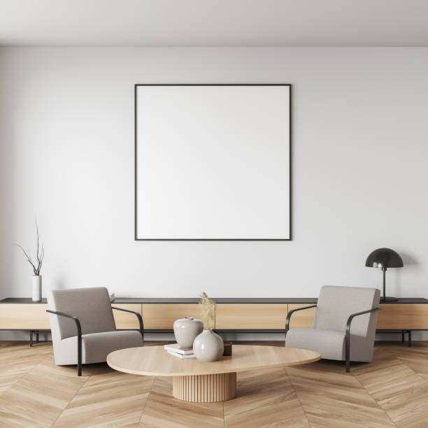 istock Office interior with two chairs and cabinet. Lounge area and mockup frame 1403988636