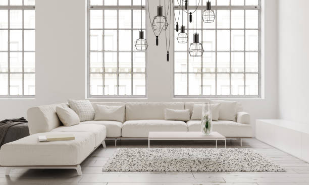 istock Interior living room modern style,white sofa with windows background. 3D illustration 1403989895
