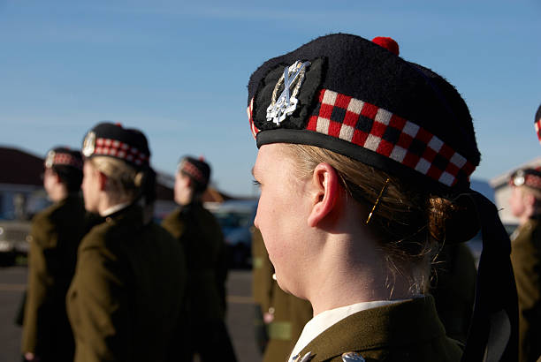 on parade awaiting inspection Female Scottish soldier on parade awaiting inspection glengarry cap stock pictures, royalty-free photos & images