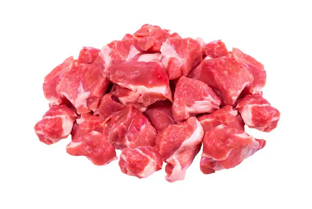 raw diced, cube shape, tenderloin, sirloin  steak raw meat sirloin steak barbecue, herbs, vegetable isolated on white background, fresh foods, agriculture, organic, nature healthy